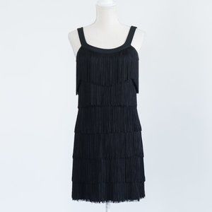 White House Black Market Womens Black Fringe Sleeveless Mini Dress